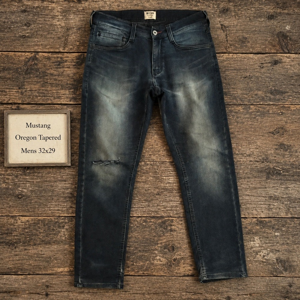 Mustang Oregon Tapered Mens 32x29 Dark Wash Distressed Sweatpant Jeans Hemmed